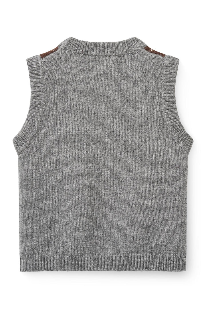 Strikkevest m. Rudediamant Mønster - Grey Mel./Dk. Brown/Navy Comb.