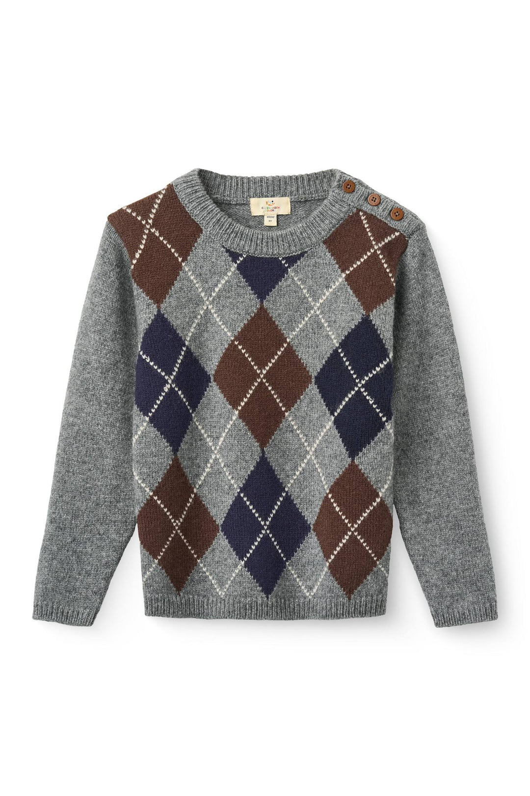 Striktrøje m. Rudediamant Mønster - Grey Mel./Dk. Brown/Navy Comb.