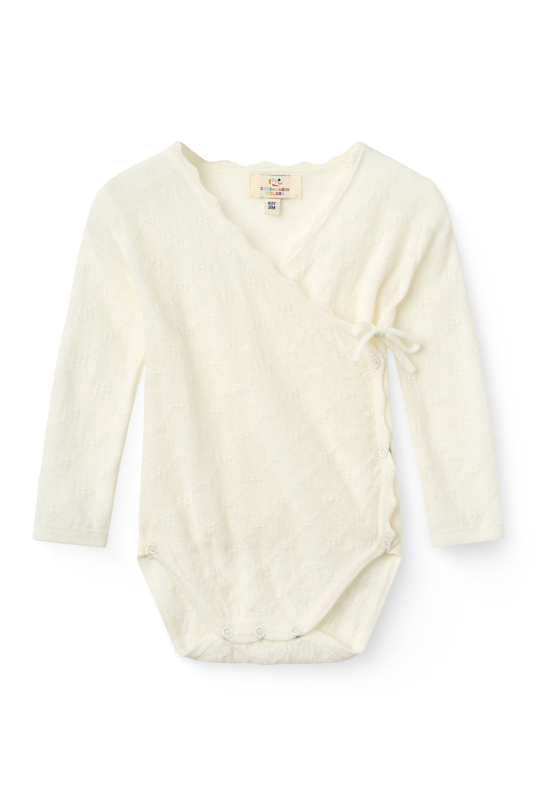 Finstrikket Pointelle Merino Body m. Skrålukning & Leggings - White