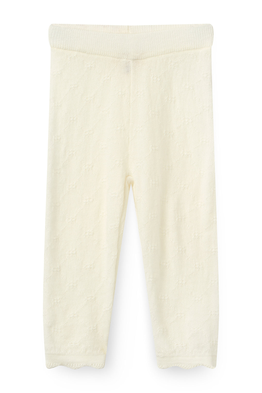 Finstrikket Pointelle Merino Body m. Skrålukning & Leggings - White
