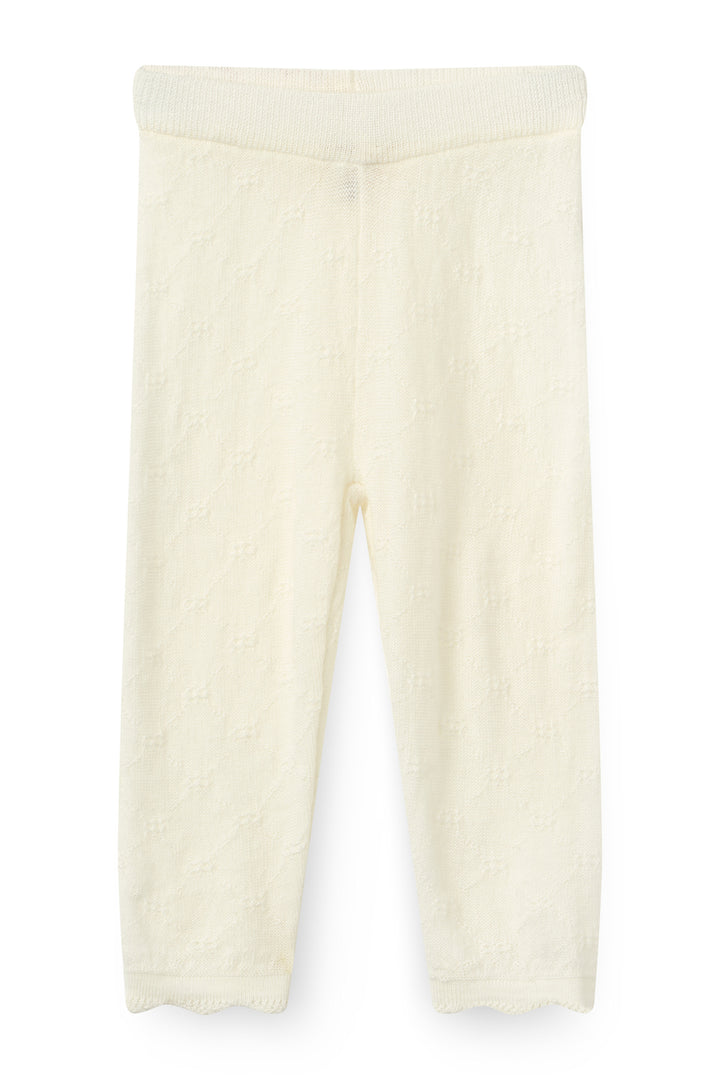 Finstrikket Pointelle Merino Body m. Skrålukning & Leggings - White