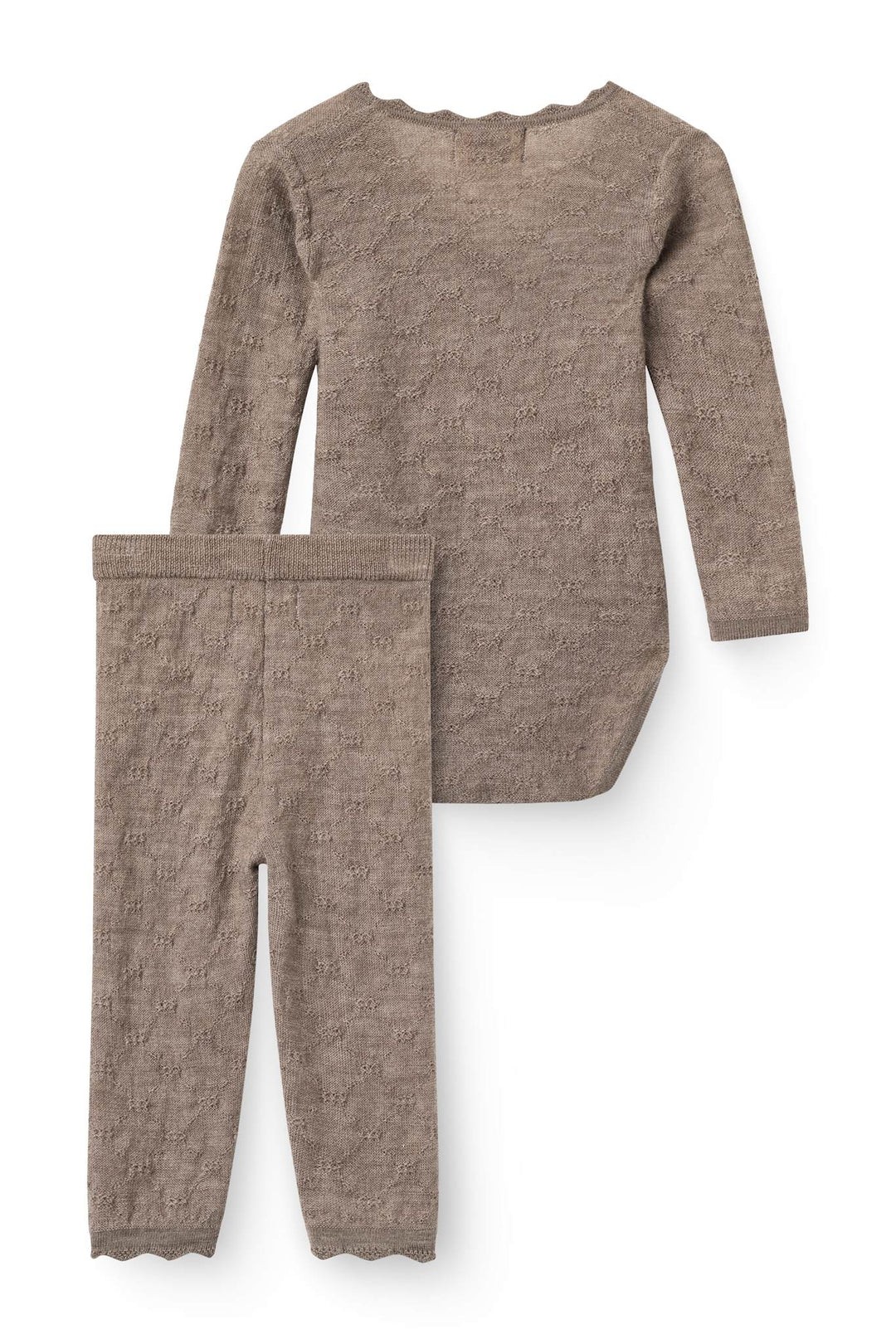 Finstrikket Pointelle Merino Body m. Skrålukning & Leggings - Natural Melange