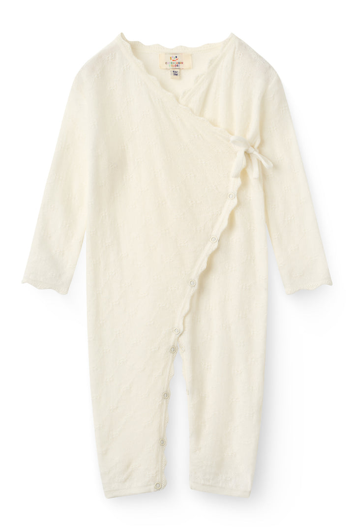 Tyndstrikket Merino Heldragt m. Skråkukning - White
