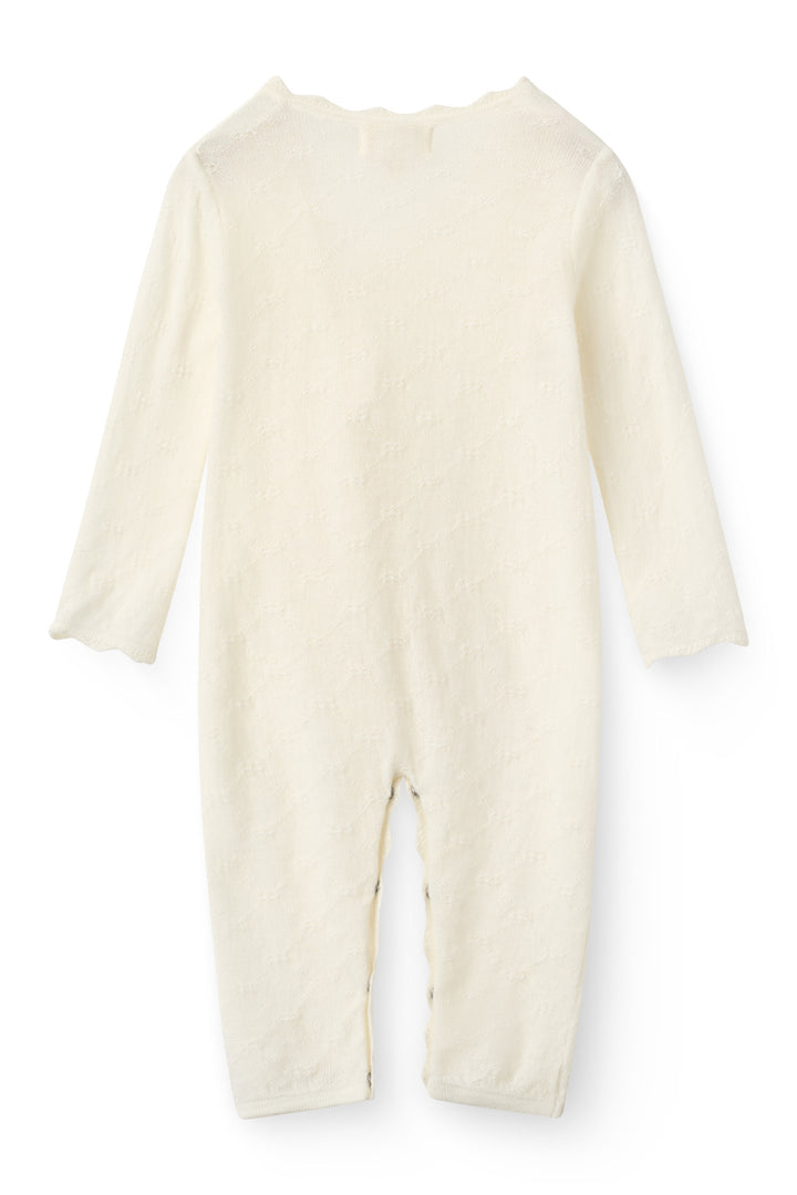 Tyndstrikket Merino Heldragt m. Skråkukning - White