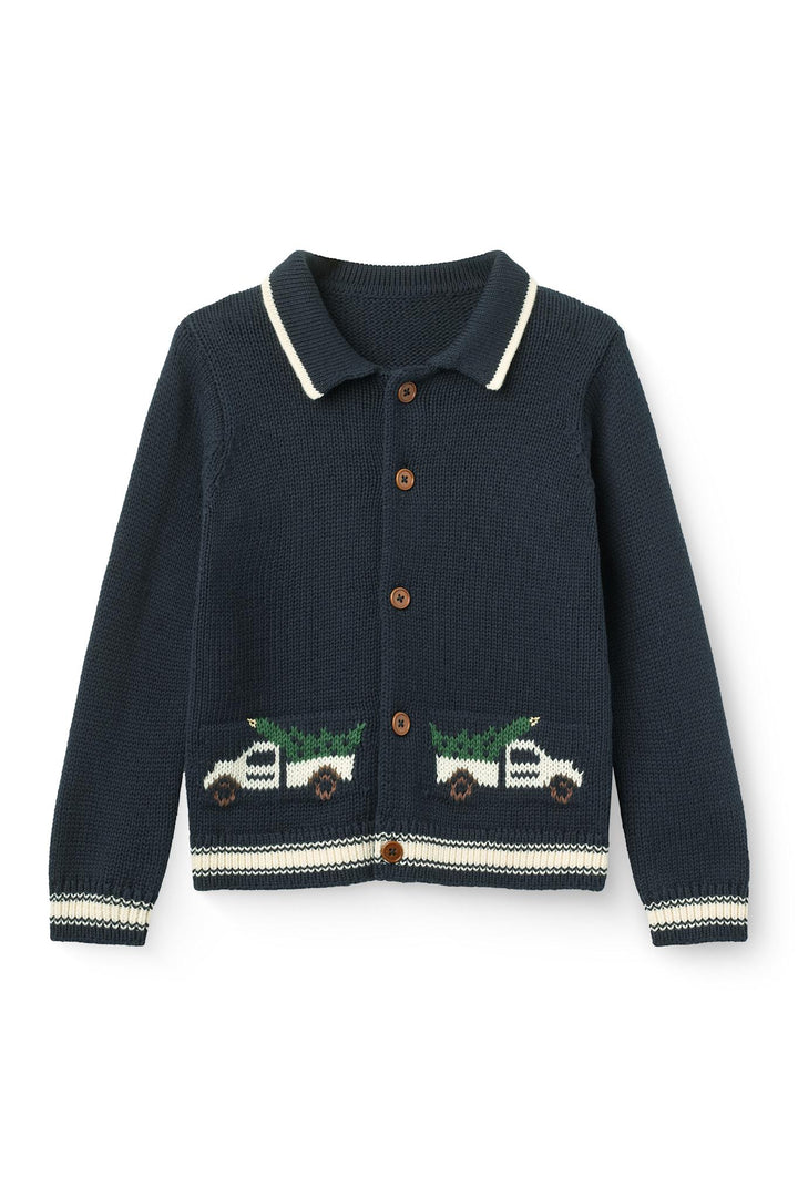 Strikket Cardigan m. Jacquard - Navy Comb.