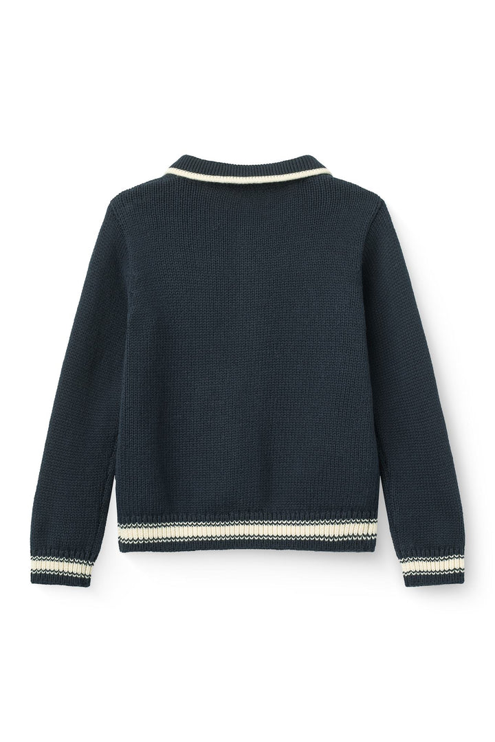 Strikket Cardigan m. Jacquard - Navy Comb.