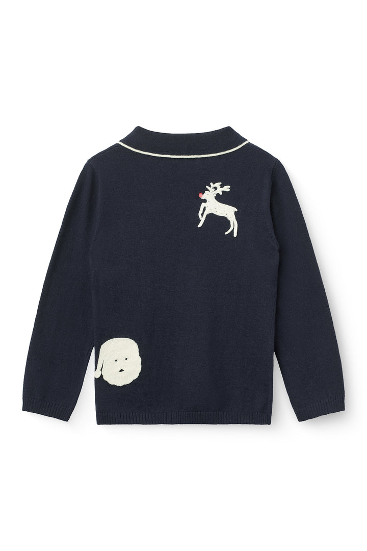 Strikket Polo m. Hæklede Patches - NAVY/ CREAM COMB