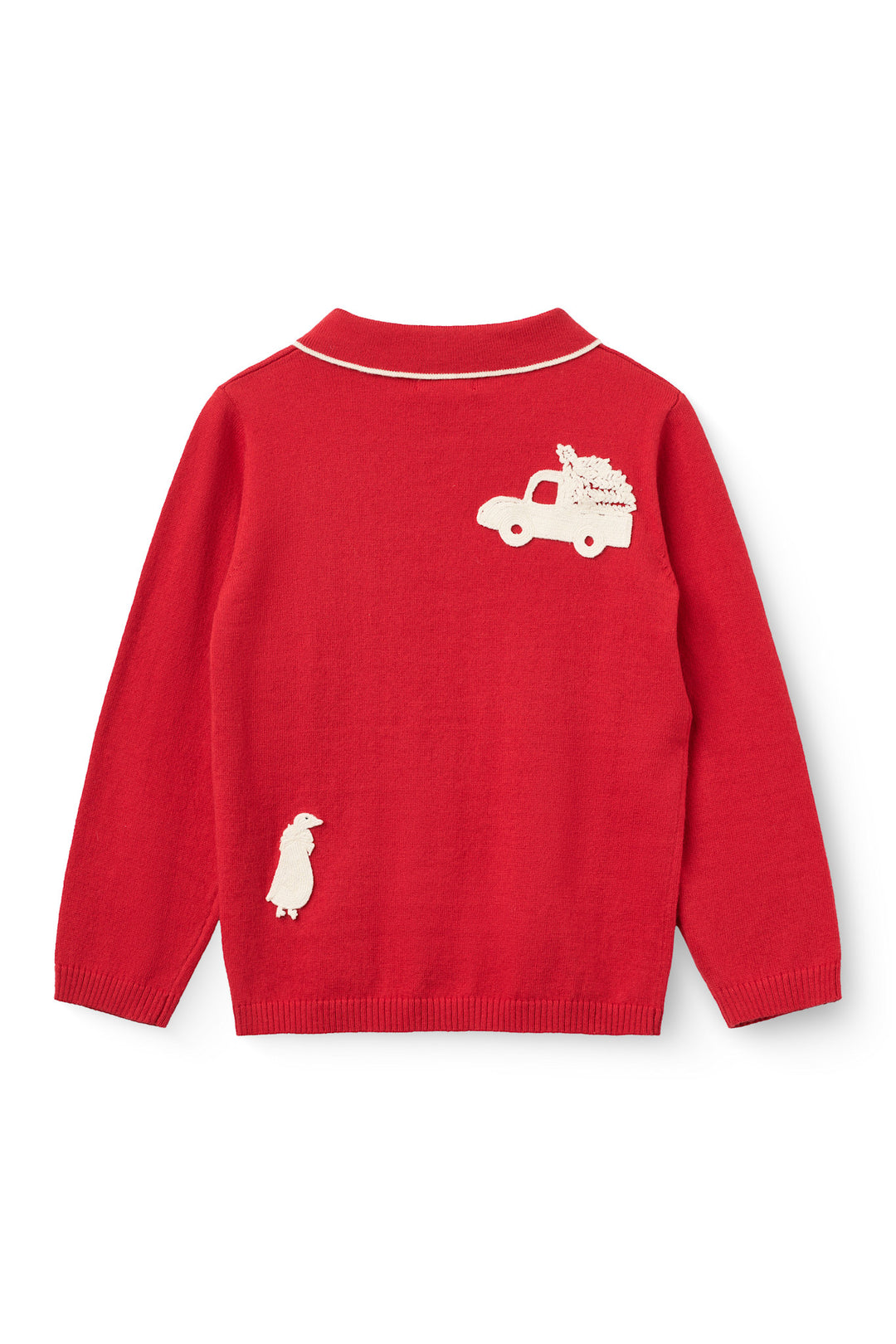 Strikket Polo m. Hæklede Patches - RED/ CREAM COMB