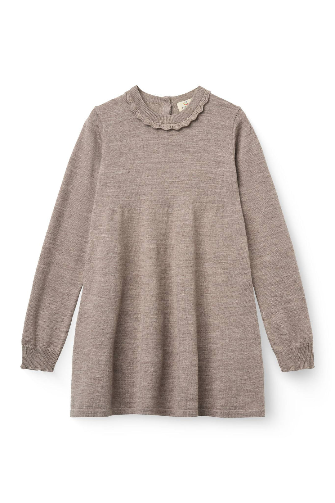 Klassisk Merino Kjole m. Deco Neck - Natural Melange