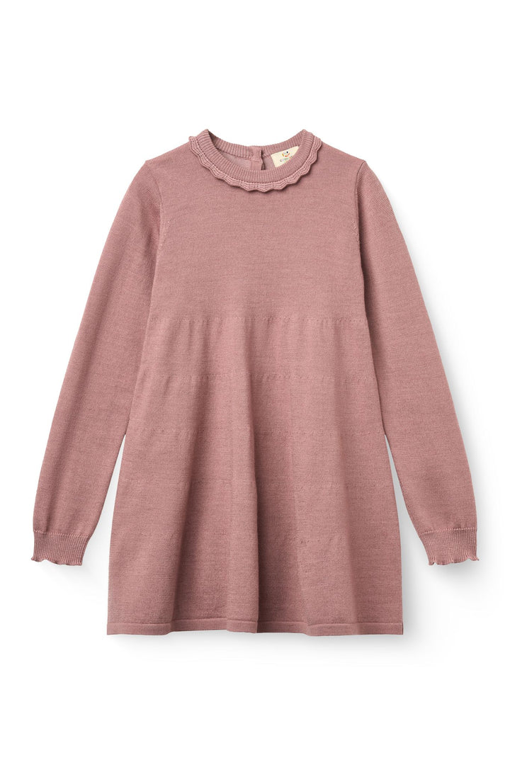 Klassisk Merino Kjole m. Deco Neck - Winter Rose