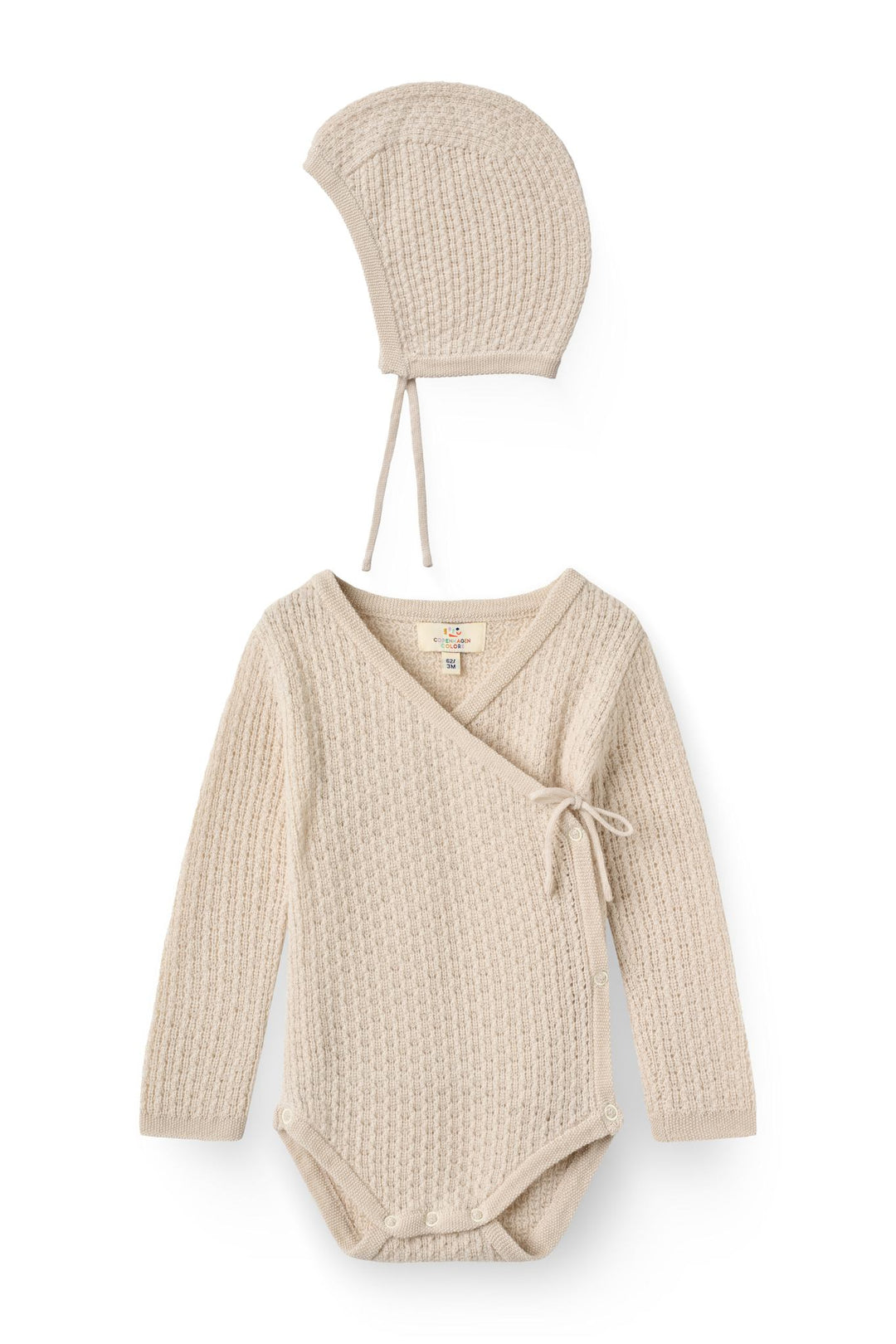 2-Pak Merinostrikket Pointelle Body & Baby Hat - Pale Cream