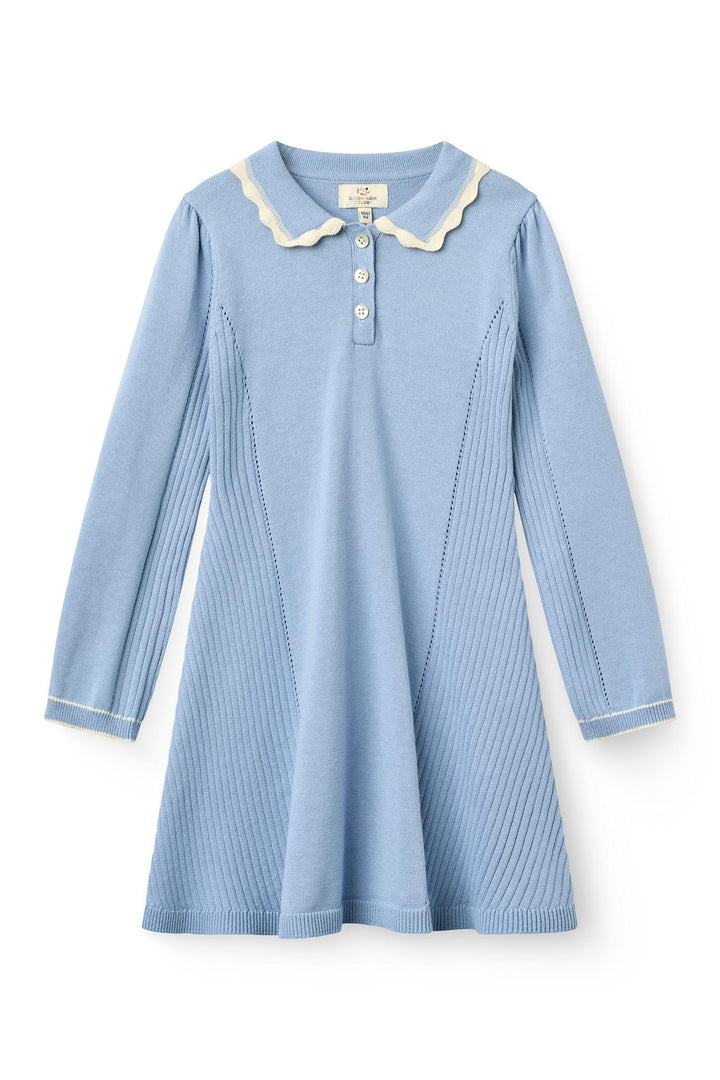 Strikket A-Shape Kjole m. Krave - Endless Blue Comb.