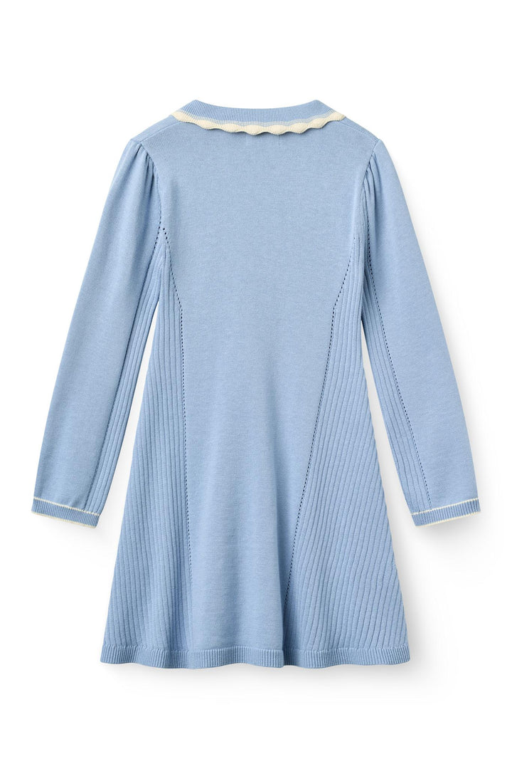 Strikket A-Shape Kjole m. Krave - Endless Blue Comb.
