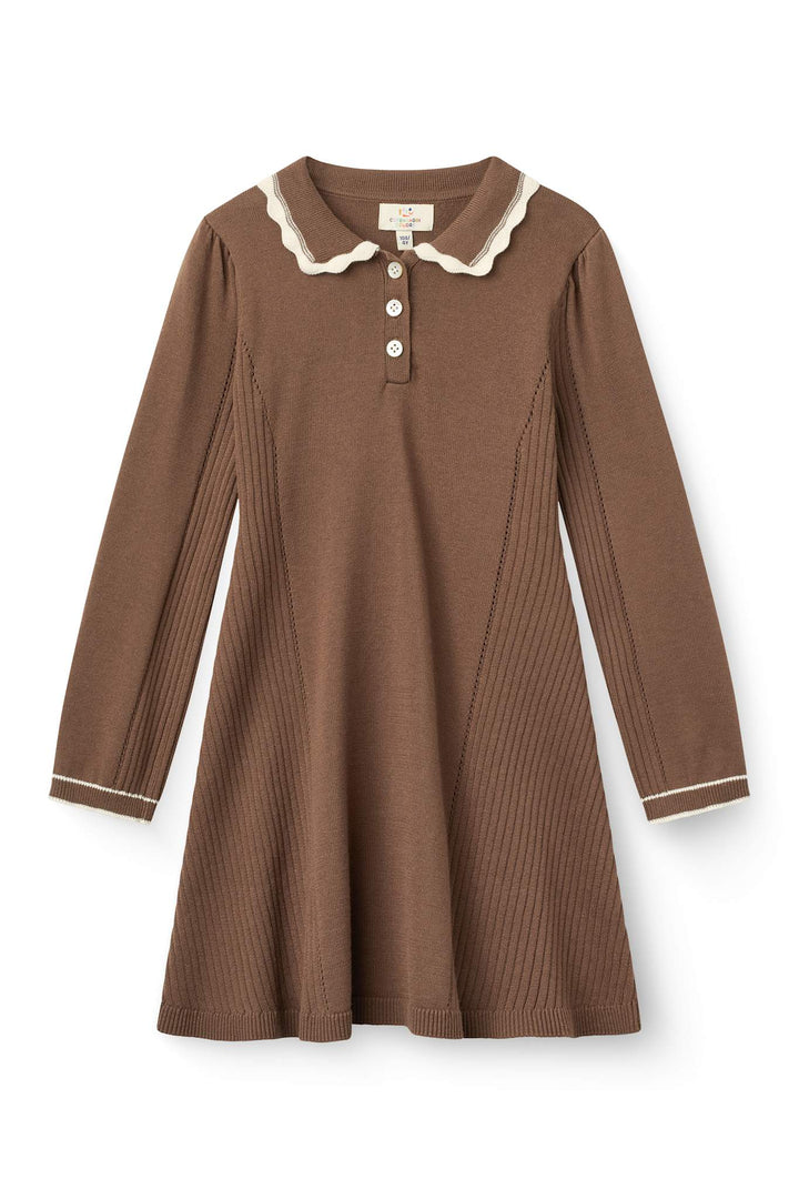 Strikket A-Shape Kjole m. Krave - Walnut Comb.