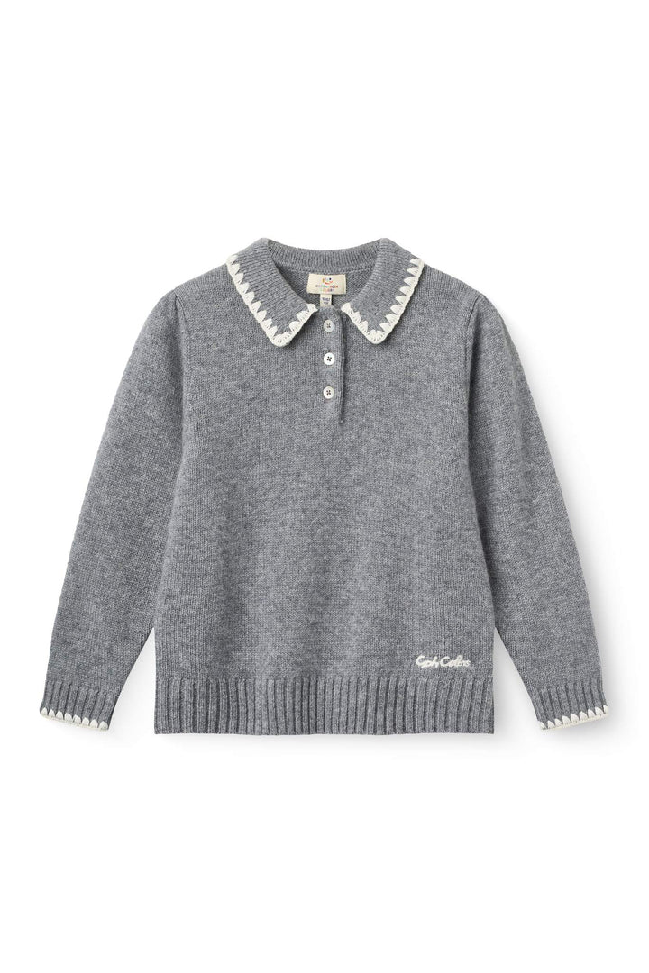 Bluse m. Krave & Deco Detaje - Grey Melange Comb.