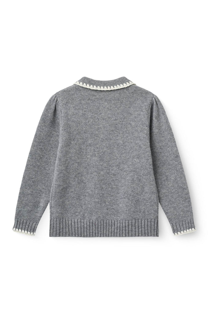 Bluse m. Krave & Deco Detaje - Grey Melange Comb.