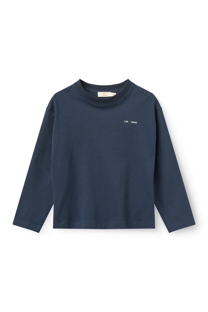 L/Æ T-Shrt m. Print - Navy