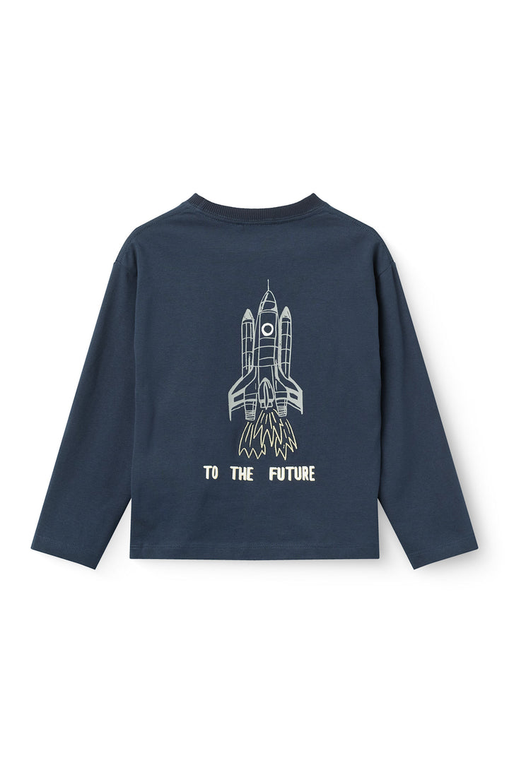 L/Æ T-Shrt m. Print - Navy