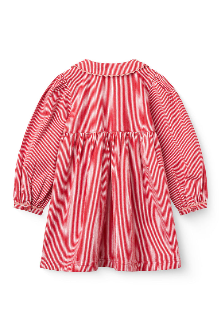 Stribet Kjole m Piping og Broderi - Red Stripe