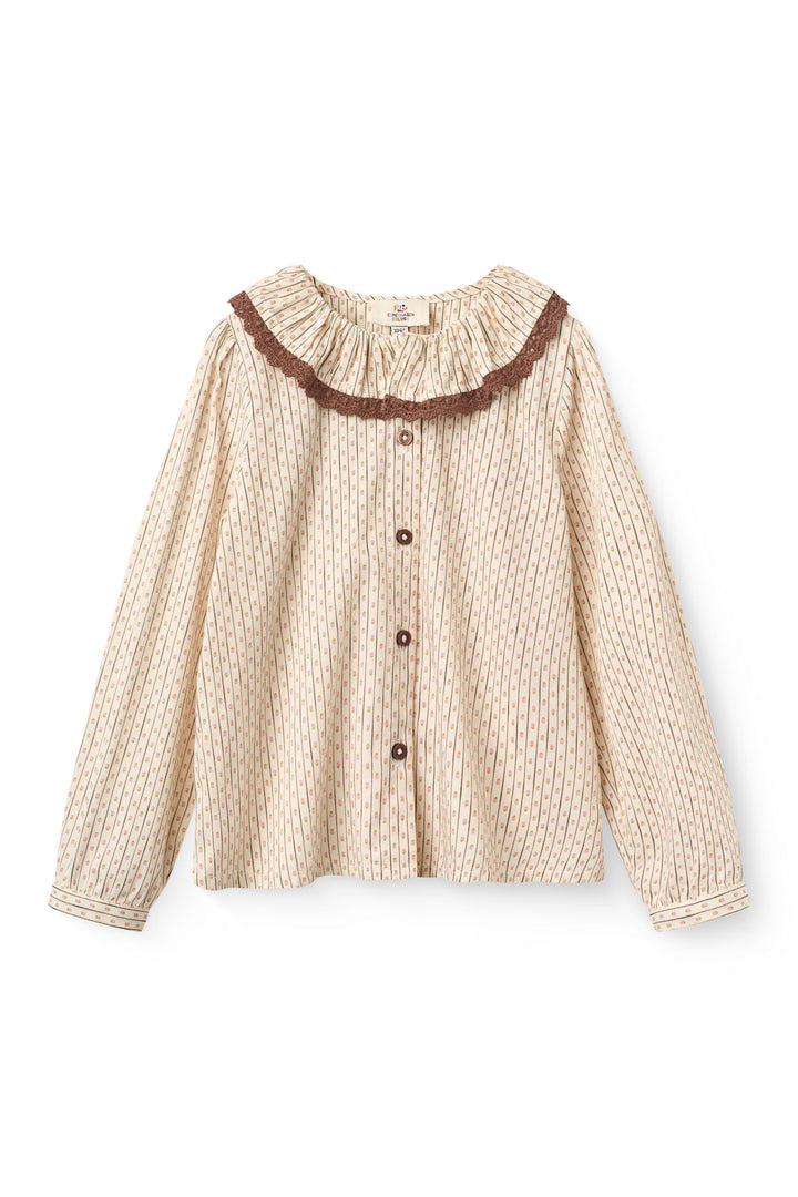 Printet Skjolebluse m. Blondekant - Sand Flower Print