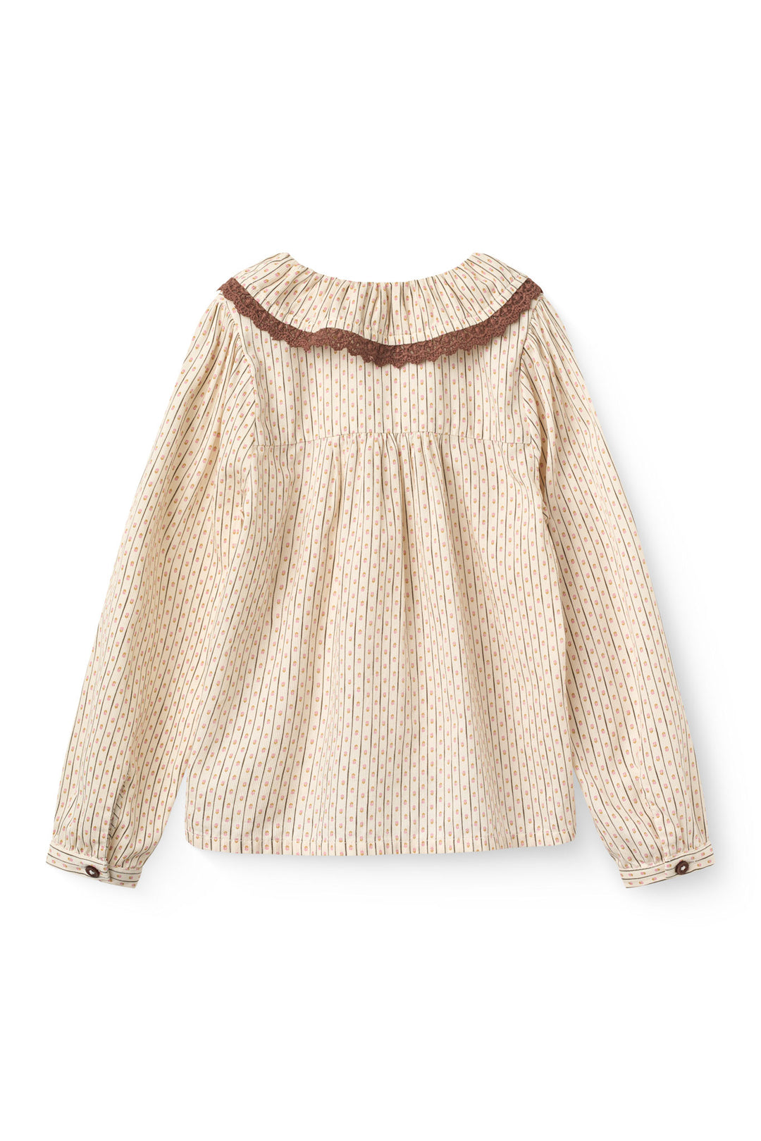 Printet Skjolebluse m. Blondekant - Sand Flower Print