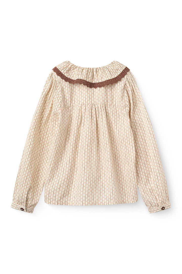 Printet Skjolebluse m. Blondekant - Sand Flower Print