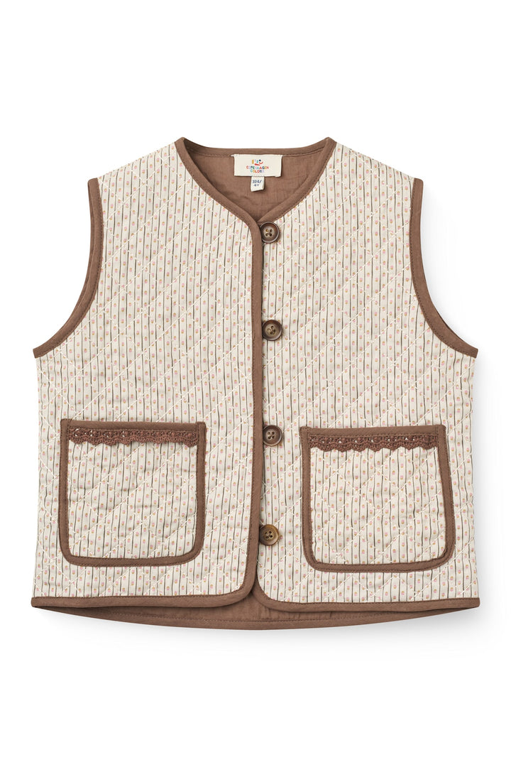 Printet Quiltvest m. Blondekant - Sand Flower Print