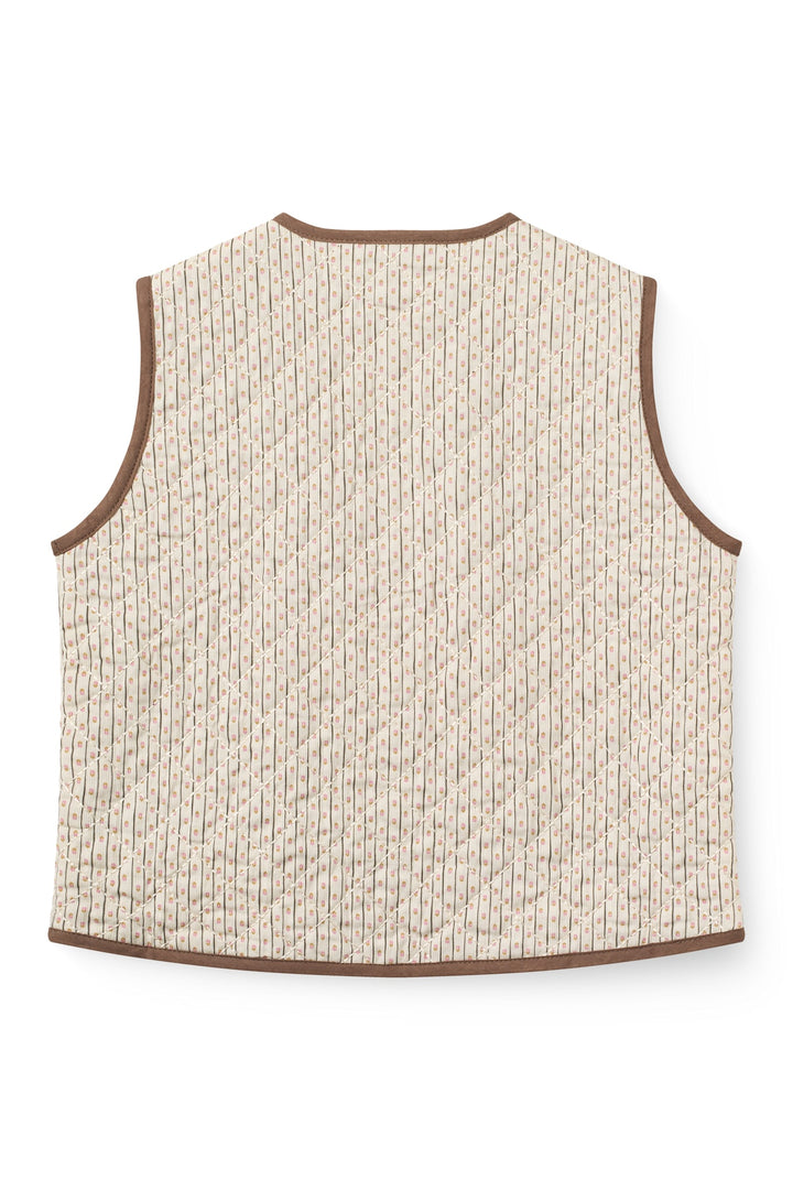 Printet Quiltvest m. Blondekant - Sand Flower Print