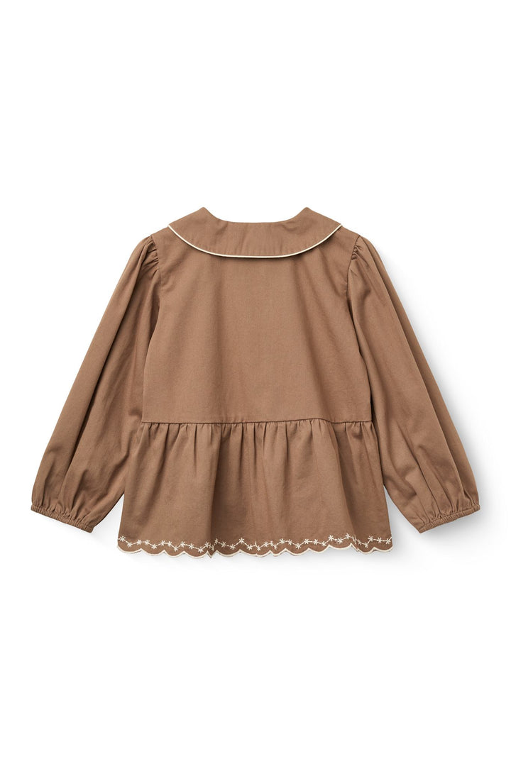 Bluse m. Broderi - Walnut