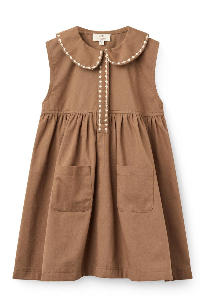 K/Æ Twill Kjole m. Broderi - WALNUT