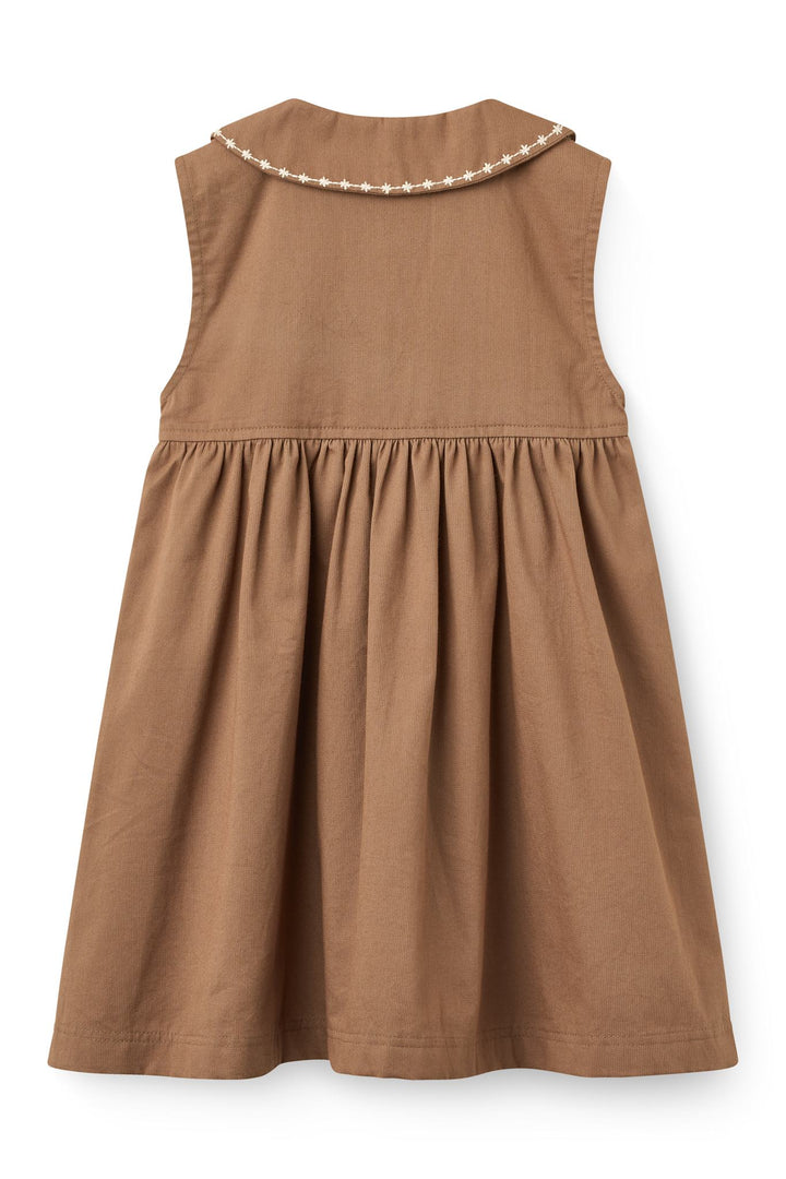 K/Æ Twill Kjole m. Broderi - WALNUT
