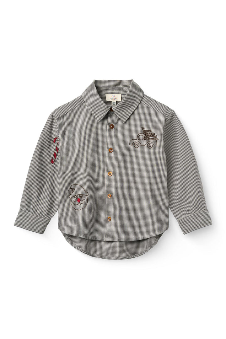 Ternet Skjorte m. Broderi - Grey Check Comb.
