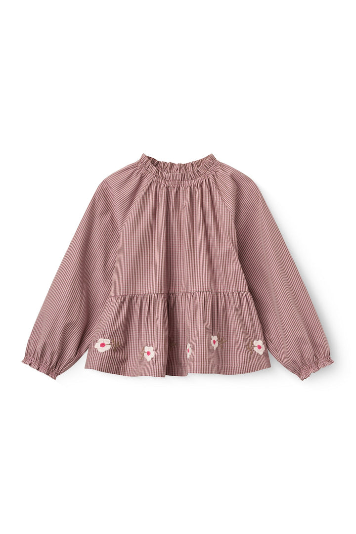 Bluse m. Blomster Broderi - Winter Rose Check Comb.