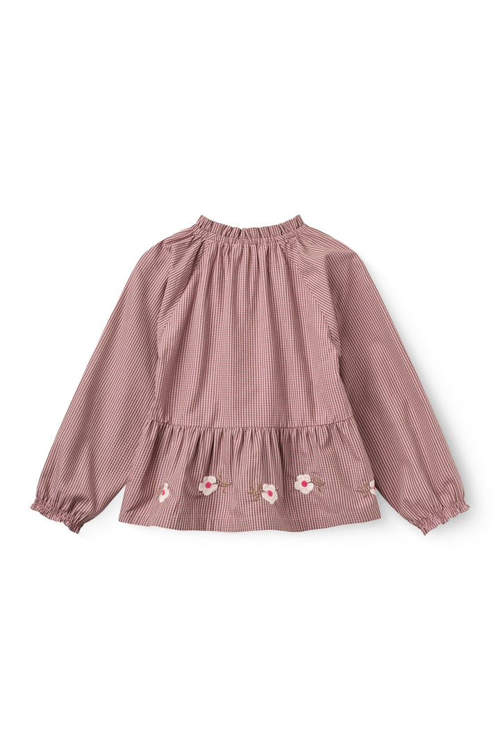 Bluse m. Blomster Broderi - Winter Rose Check Comb.