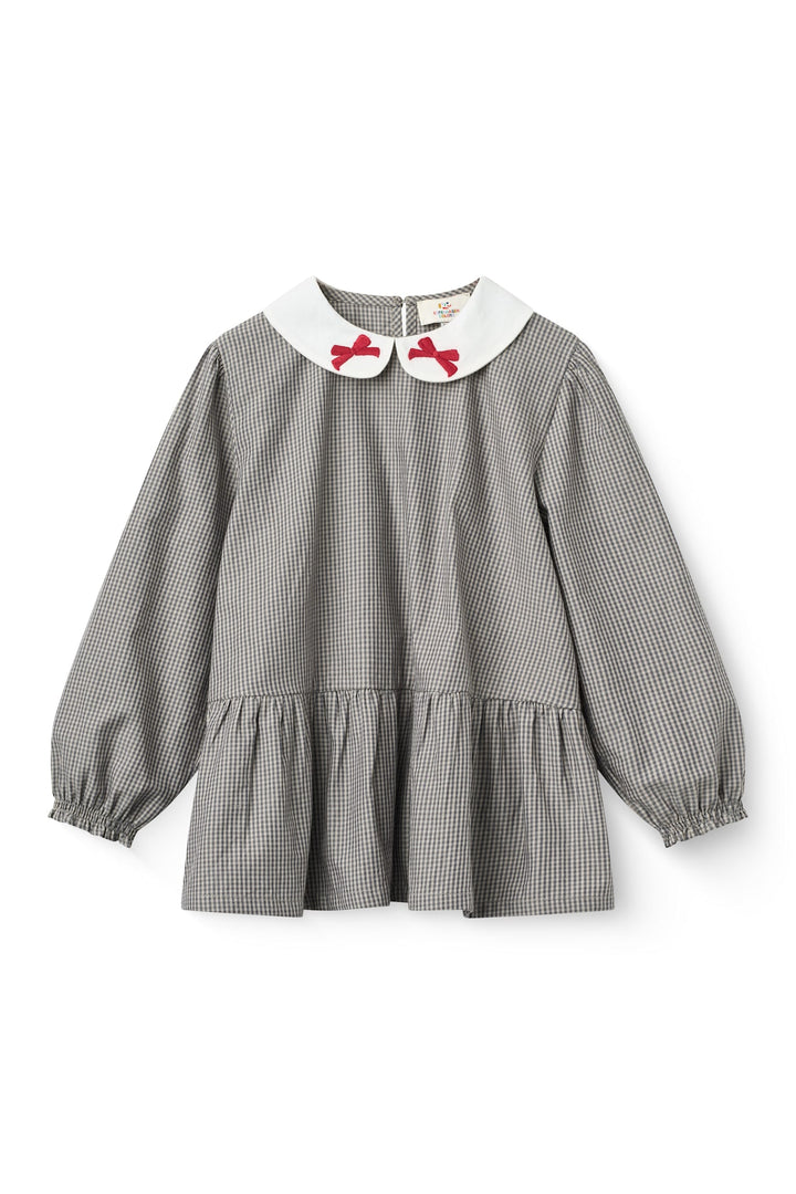 Ternet Skjortebluse m. Broderi - Grey Check Comb.