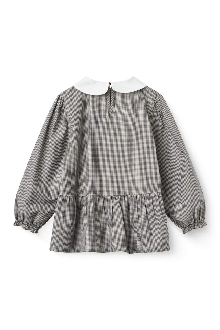 Ternet Skjortebluse m. Broderi - Grey Check Comb.