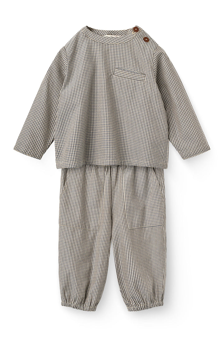 Ternet Baby Sæt m. Skjorte & Bukser - Brown/Sky Check Comb.