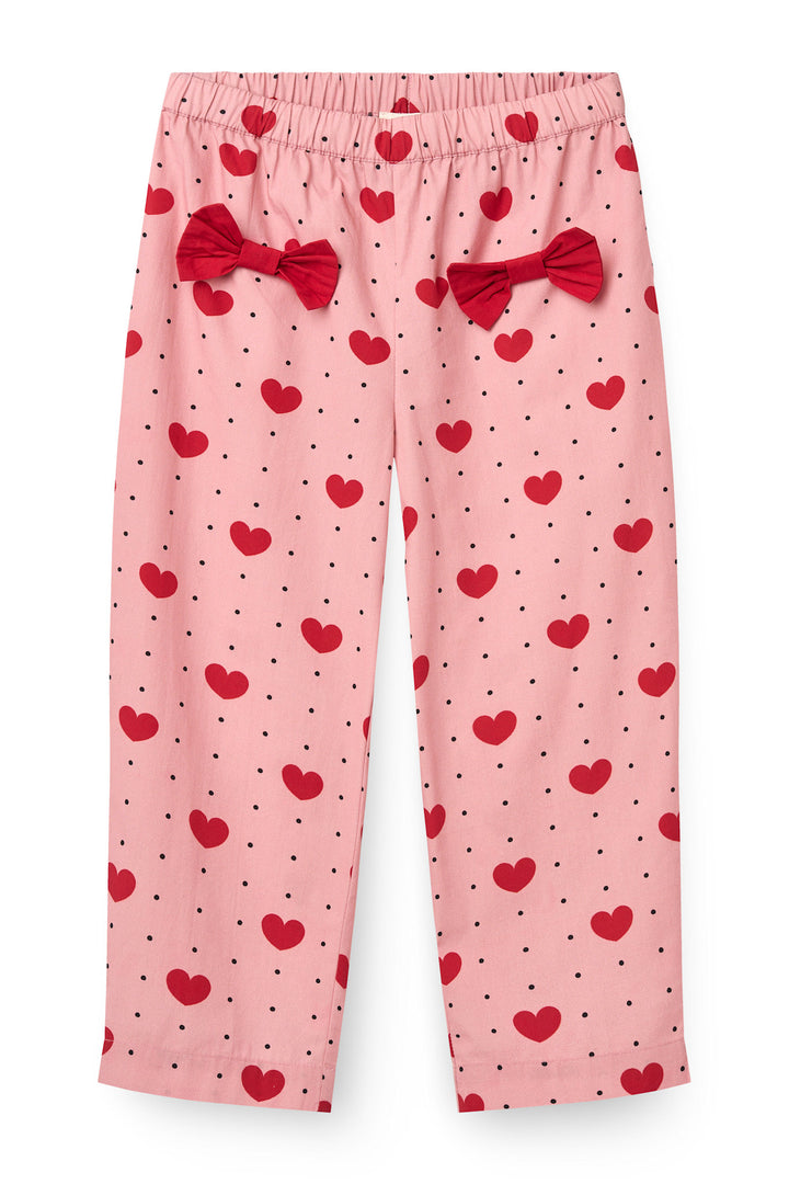 Bukser m. Sløjfe & Hjerte Print - Heart Aop