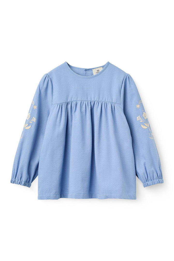 L/Æ Bluse m. Broderi - Endless Blue