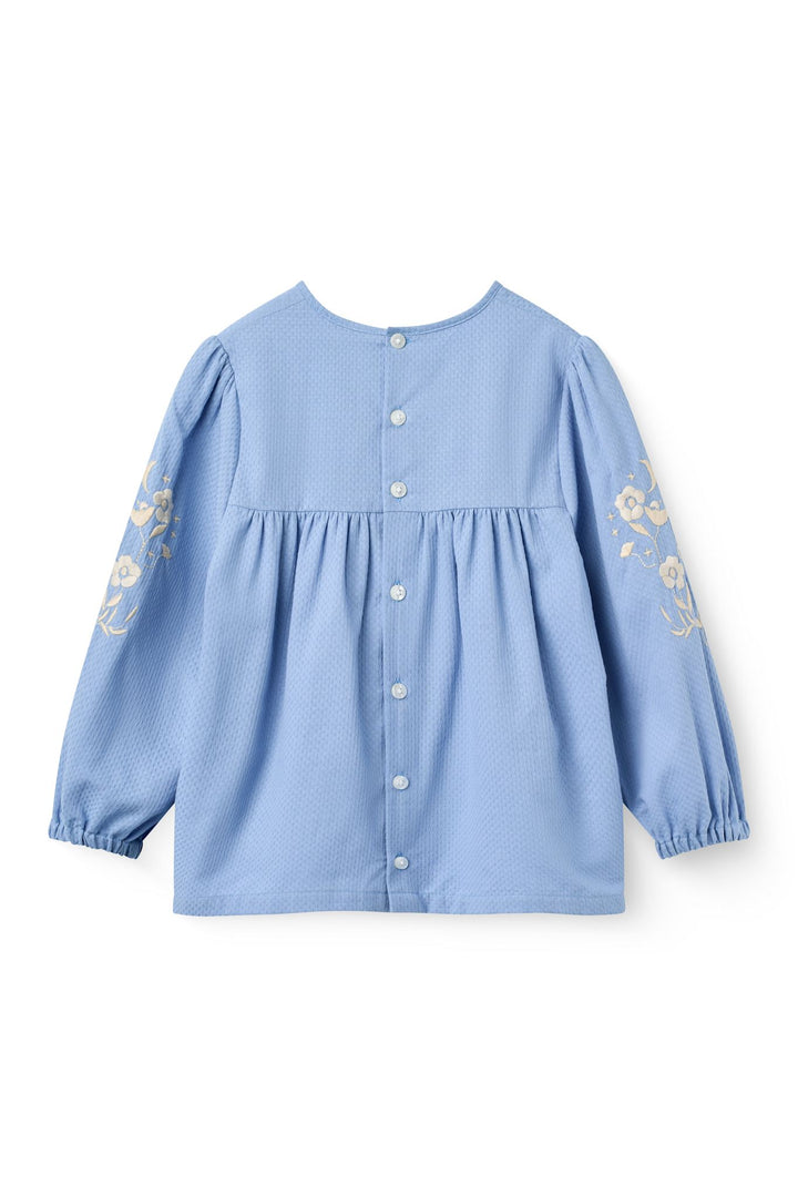 L/Æ Bluse m. Broderi - Endless Blue