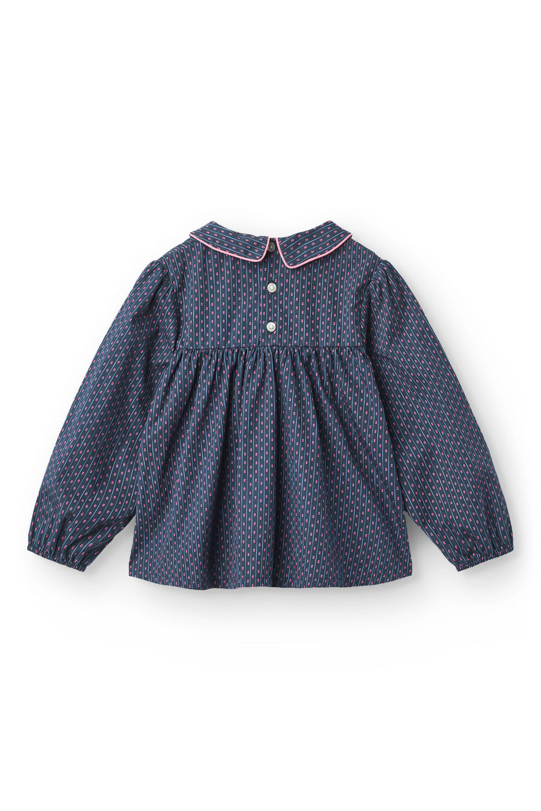 Printet Bluse m. Krave & Smock Broderi - Navy Flower Aop
