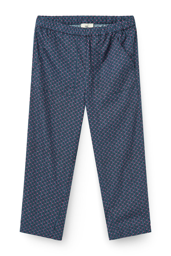 Printet Bukser m. Justerbar Talje & Lommer - Navy Flower Aop