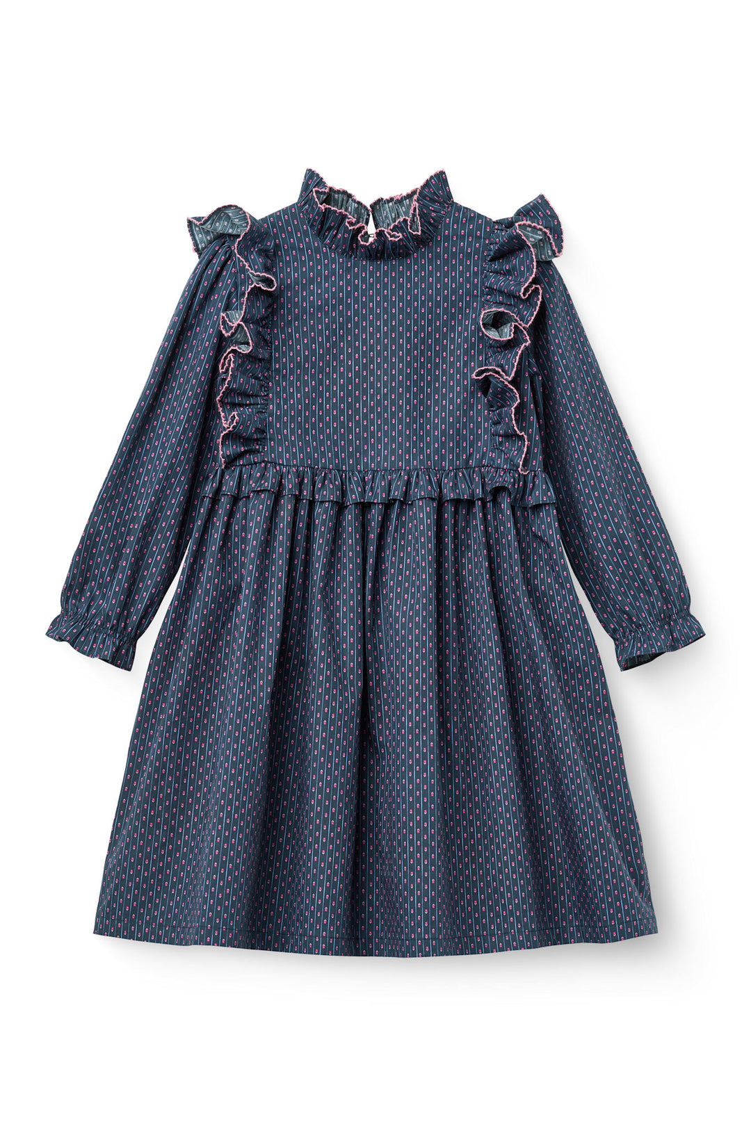 Printed Kjole m. Flæser - Navy Flower Aop