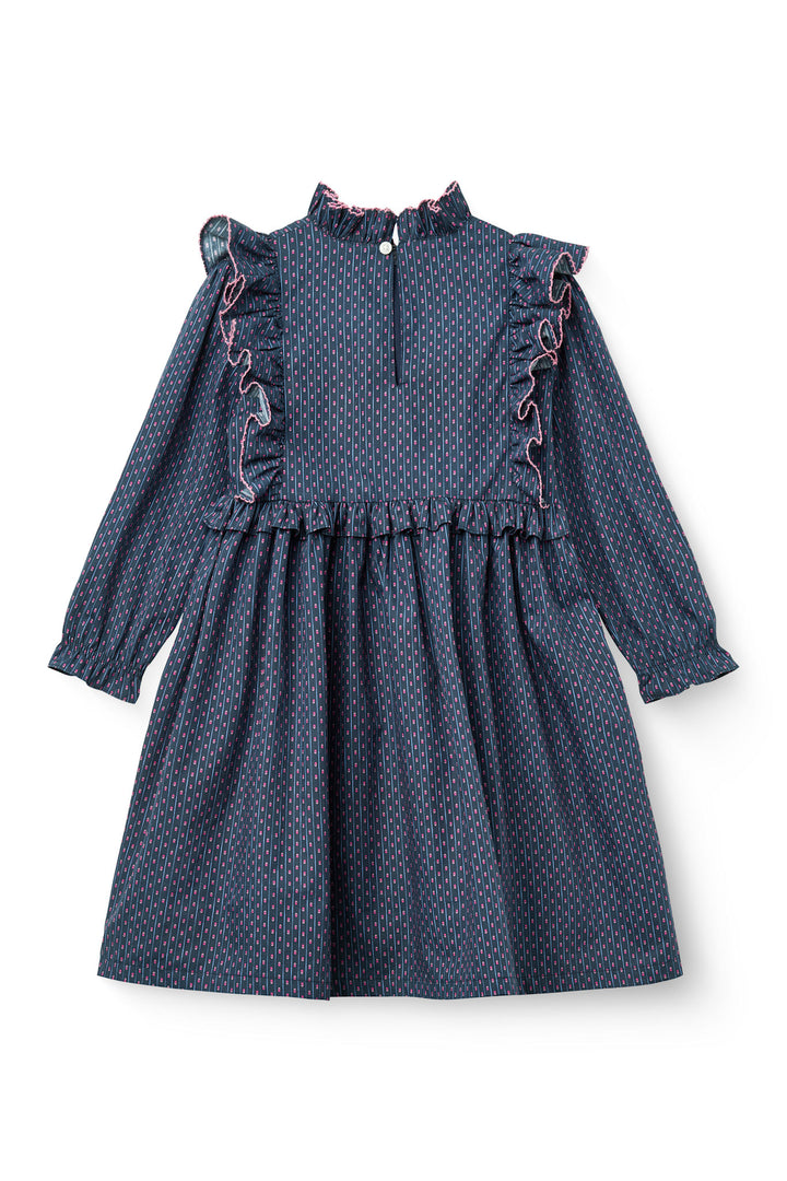 Printed Kjole m. Flæser - Navy Flower Aop