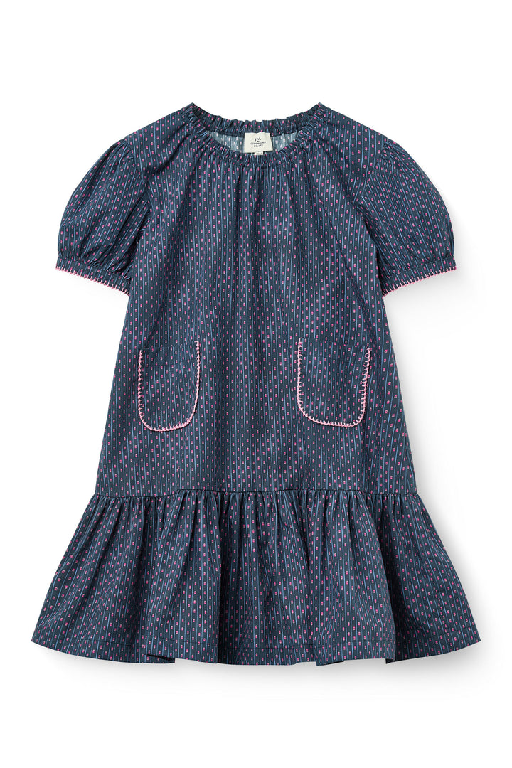 Printet Kjole m. Lommer - Navy Flower Aop