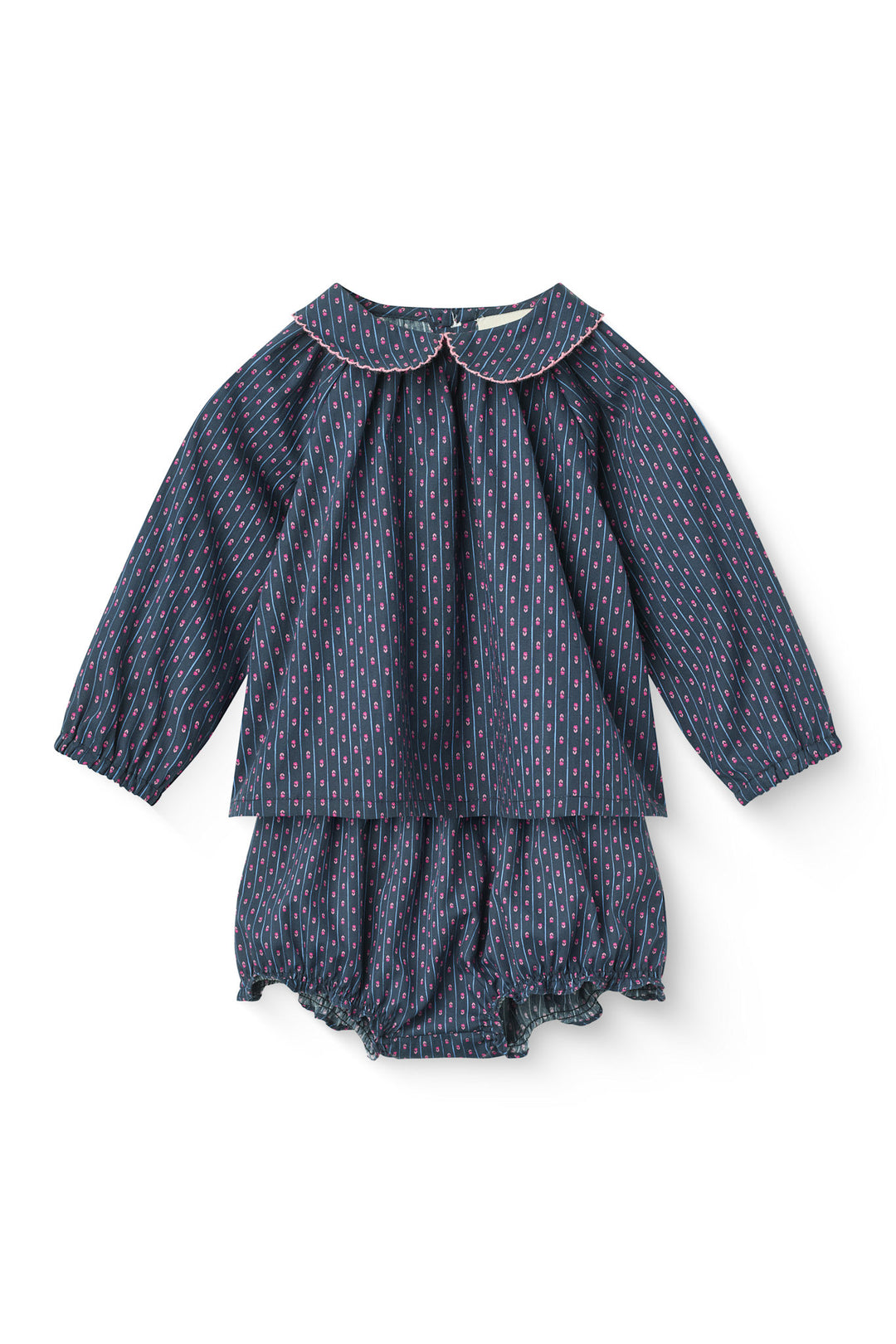 Printet Baby Sæt m. Bluse & Bloomers - Navy Flower Aop