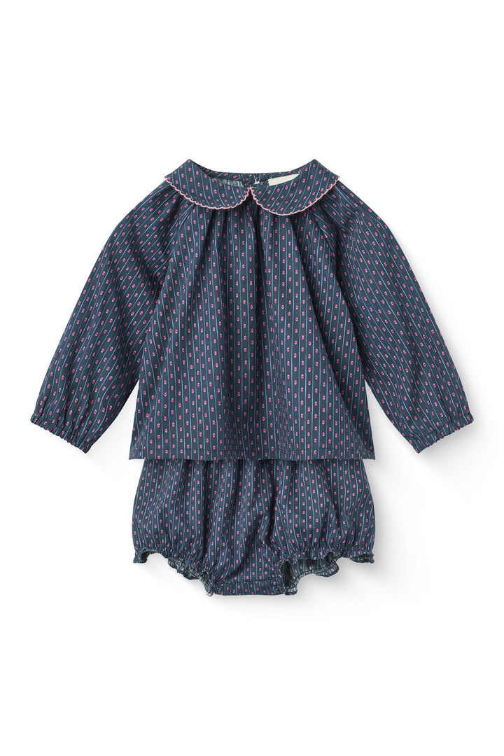 Printet Baby Sæt m. Bluse & Bloomers - Navy Flower Aop