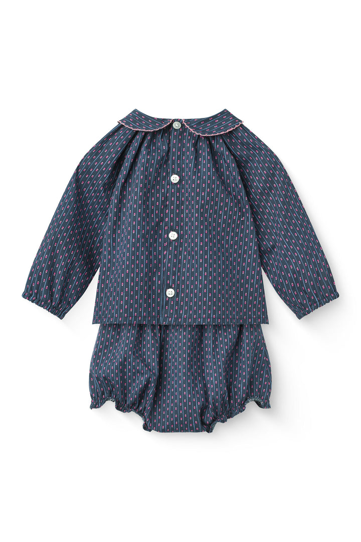 Printet Baby Sæt m. Bluse & Bloomers - Navy Flower Aop