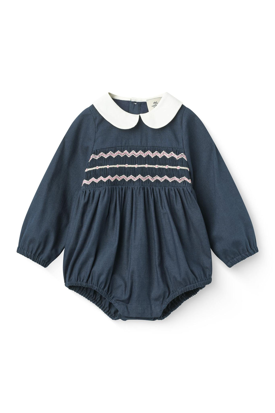 Romper m. Smock & Broderi - Navy Comb.
