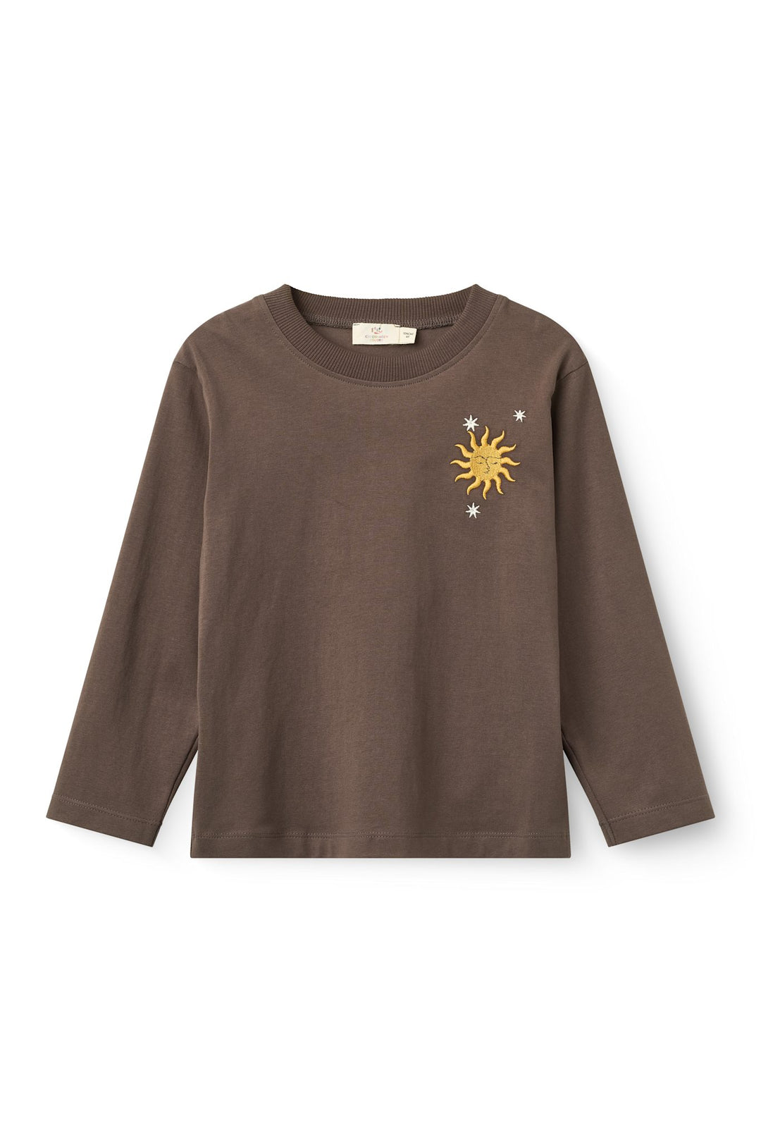 L/Æ T-Shrit m. Broderi - Dk. Brown